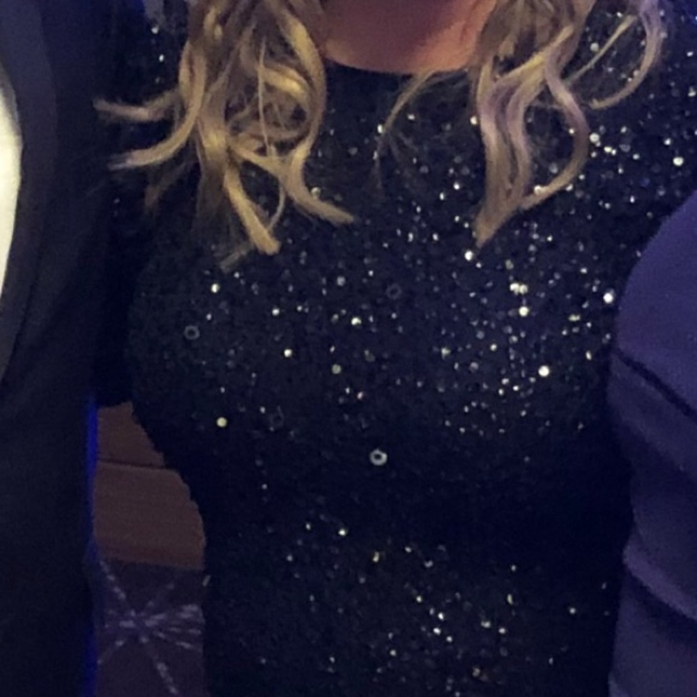 Adrienna Papell sequins evening gown.